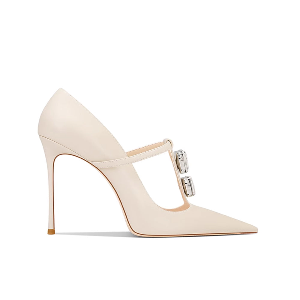 Diamante T-Strap Mid Heel Sandals - 8cm