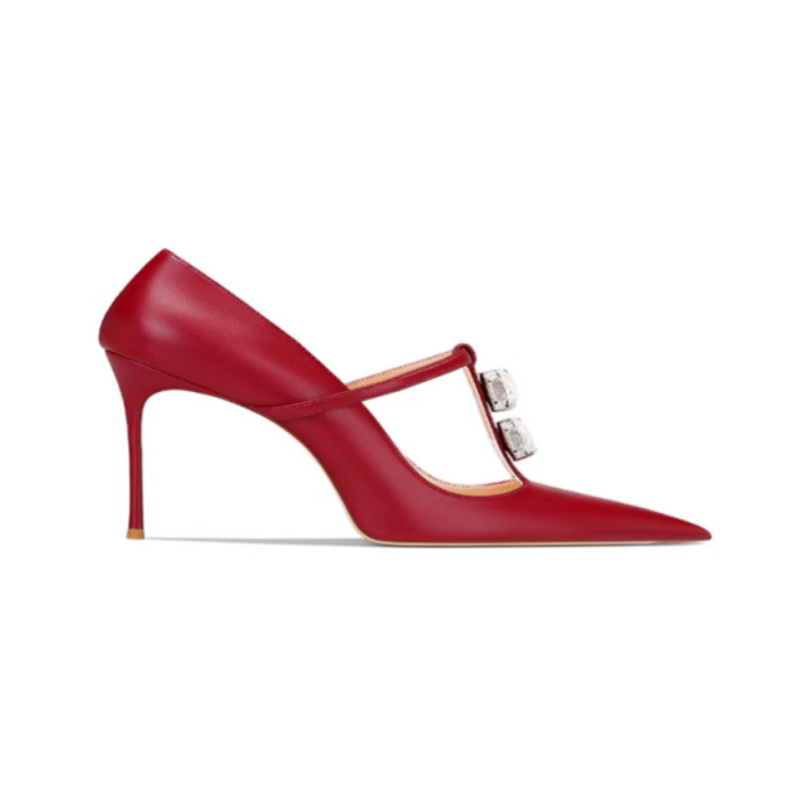 Diamante T-Strap Mid Heel Sandals - 6cm