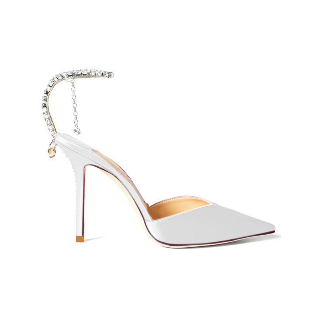 Ankle Diamante Satin High Heel Sandals - 10cm