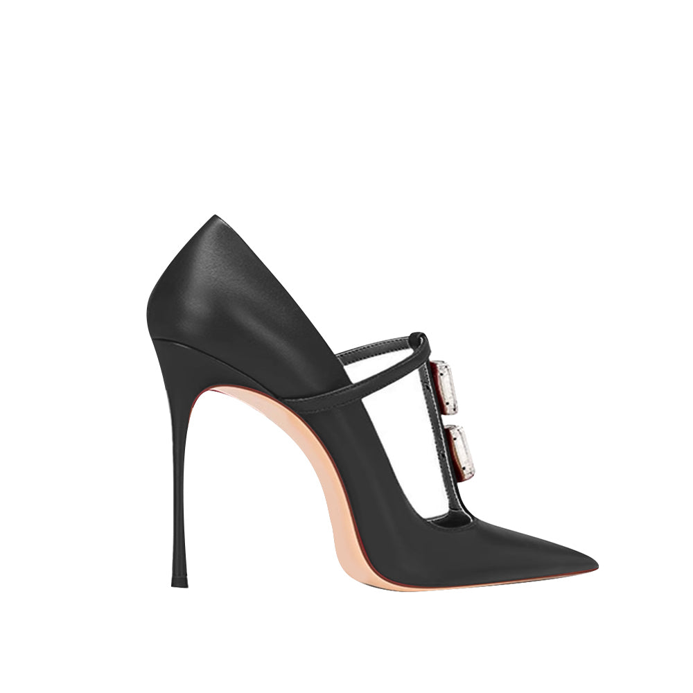 Diamante T-Strap Mid Heel Sandals - 8cm
