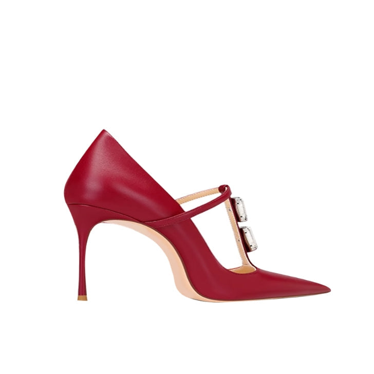 Diamante T-Strap Mid Heel Sandals - 6cm