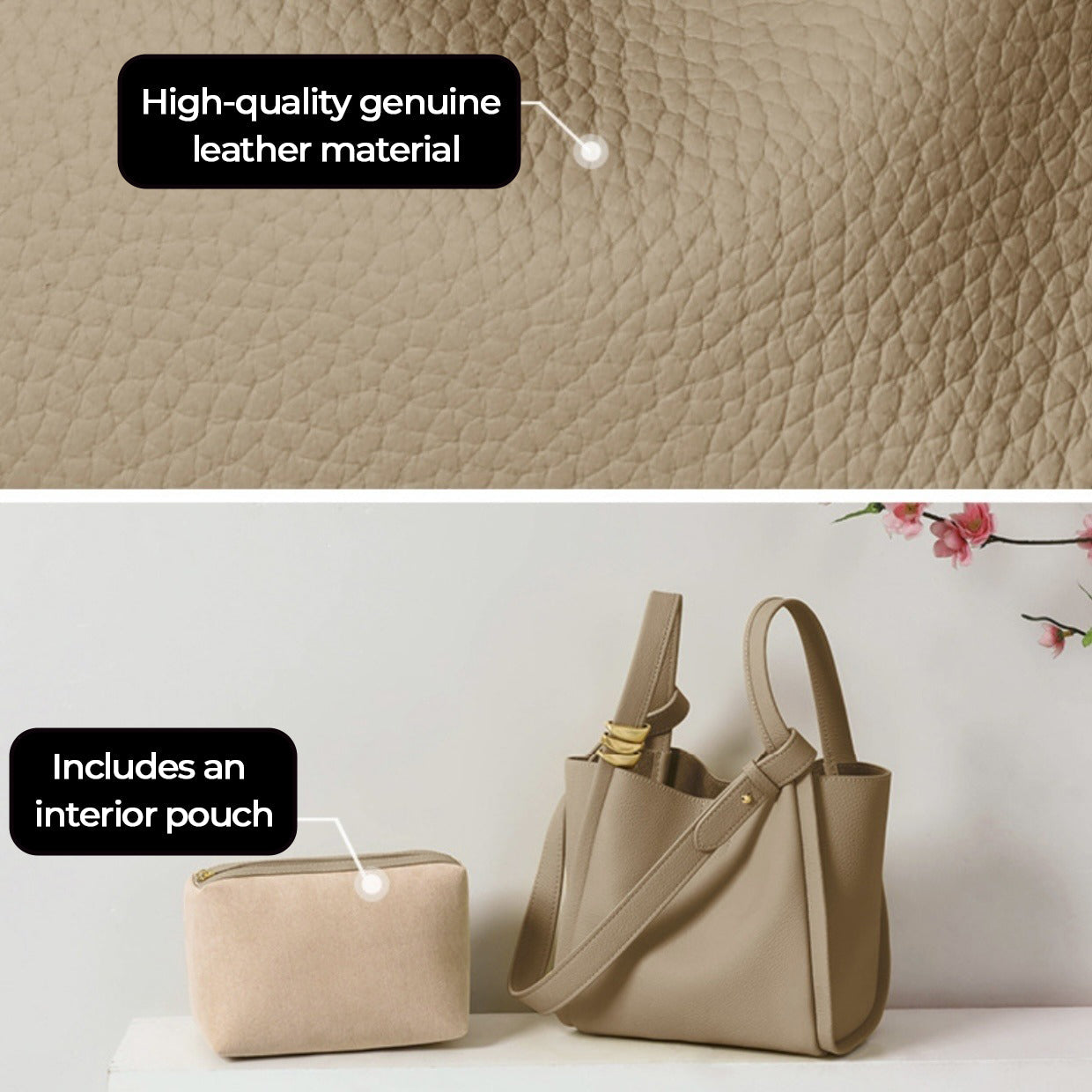 Elegant Mini Genuine Leather Bucket Bag – Chic Crossbody Picnic Purse for Women