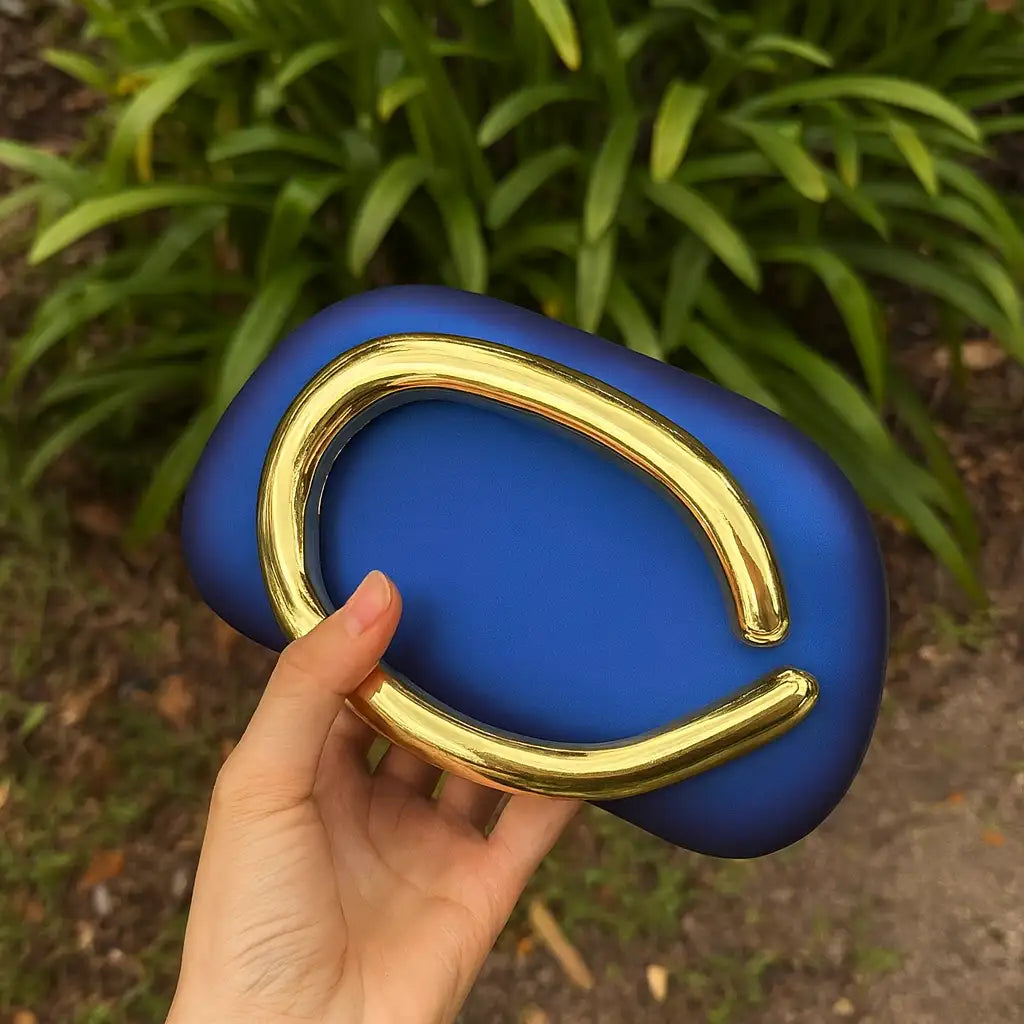 Hard Shell Evening Clutch Bag – Elegant Box Purse with Golden Clasp