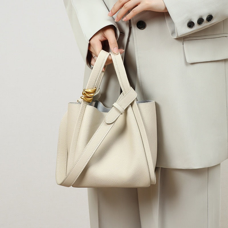 Elegant Mini Genuine Leather Bucket Bag – Chic Crossbody Picnic Purse for Women