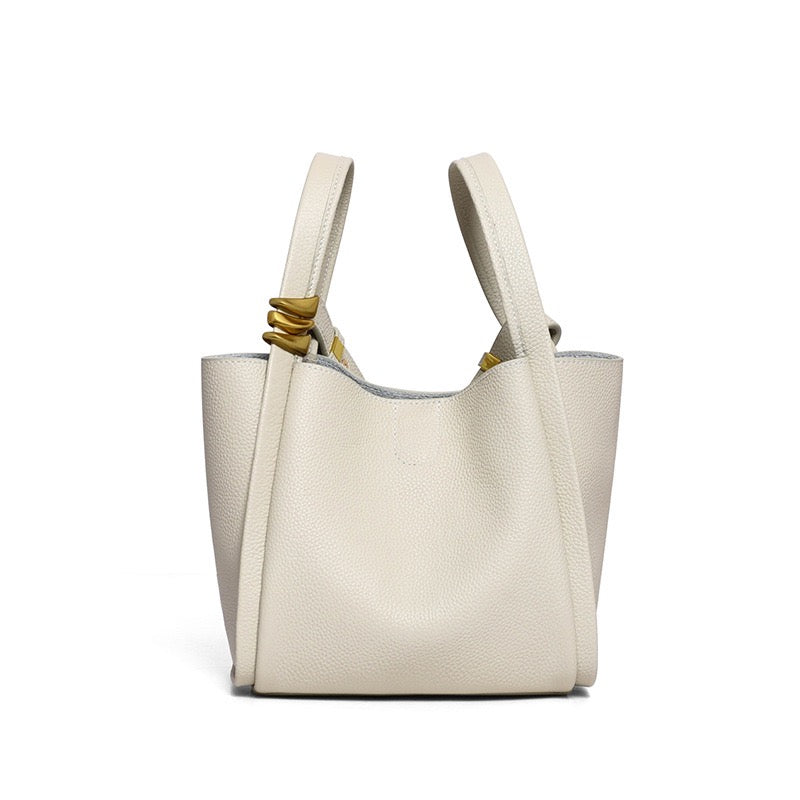 Elegant Mini Genuine Leather Bucket Bag – Chic Crossbody Picnic Purse for Women