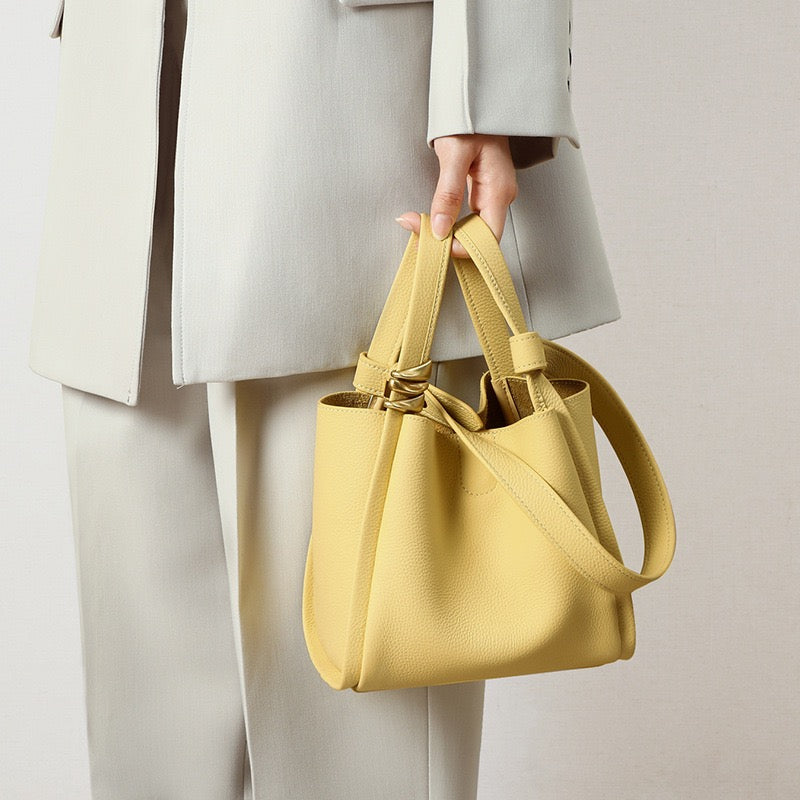 Elegant Mini Genuine Leather Bucket Bag – Chic Crossbody Picnic Purse for Women