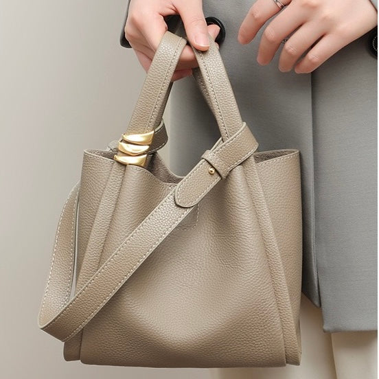Elegant Mini Genuine Leather Bucket Bag – Chic Crossbody Picnic Purse for Women