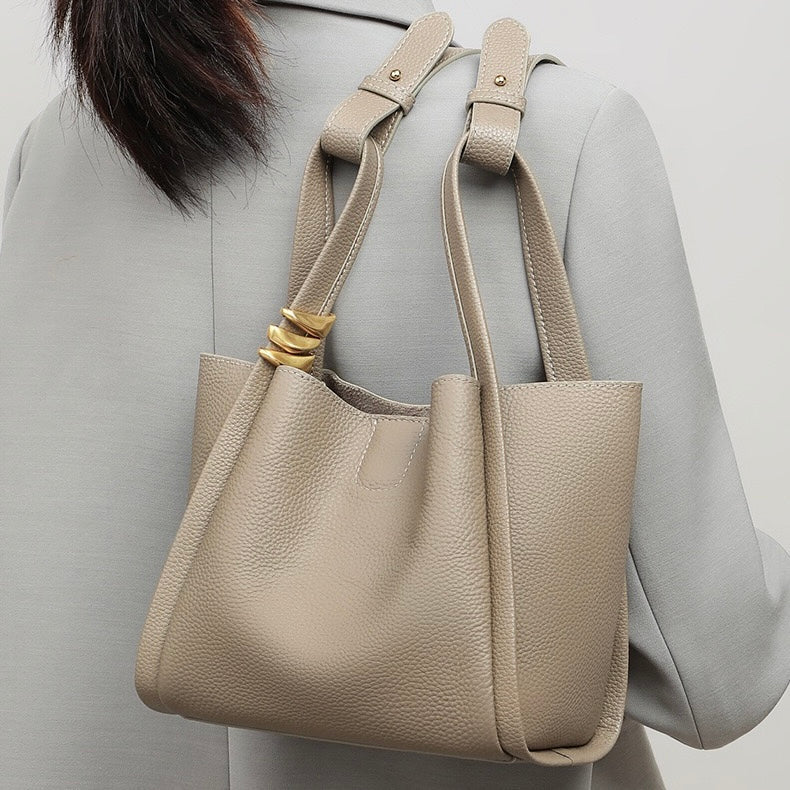 Elegant Mini Genuine Leather Bucket Bag – Chic Crossbody Picnic Purse for Women
