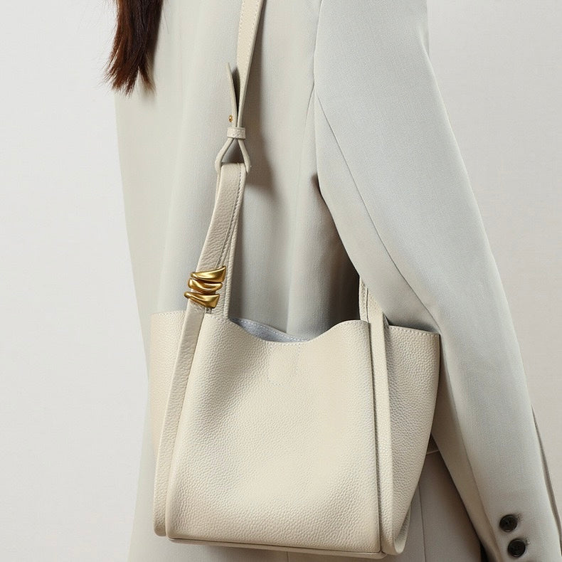 Elegant Mini Genuine Leather Bucket Bag – Chic Crossbody Picnic Purse for Women