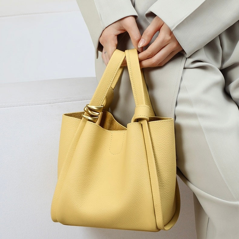 Elegant Mini Genuine Leather Bucket Bag – Chic Crossbody Picnic Purse for Women