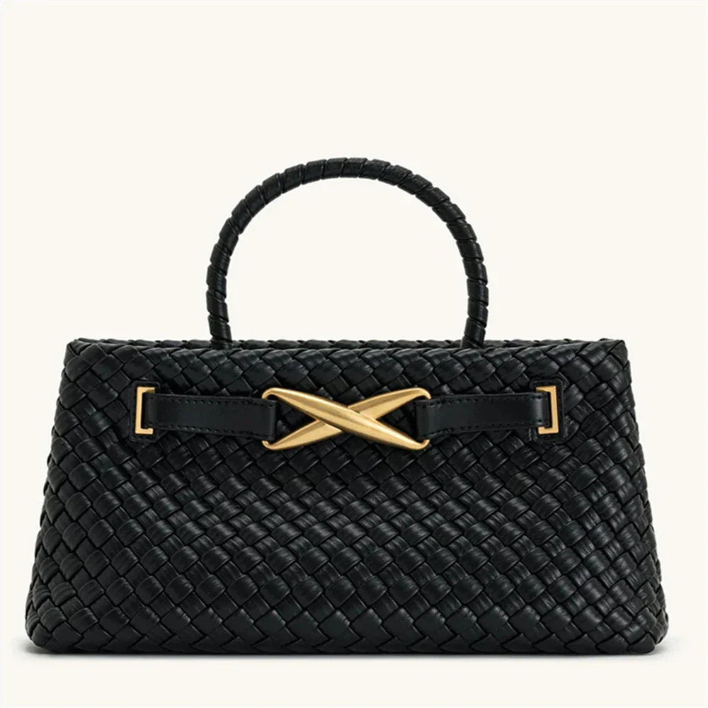 Rough faux leather bag with buckle decoration