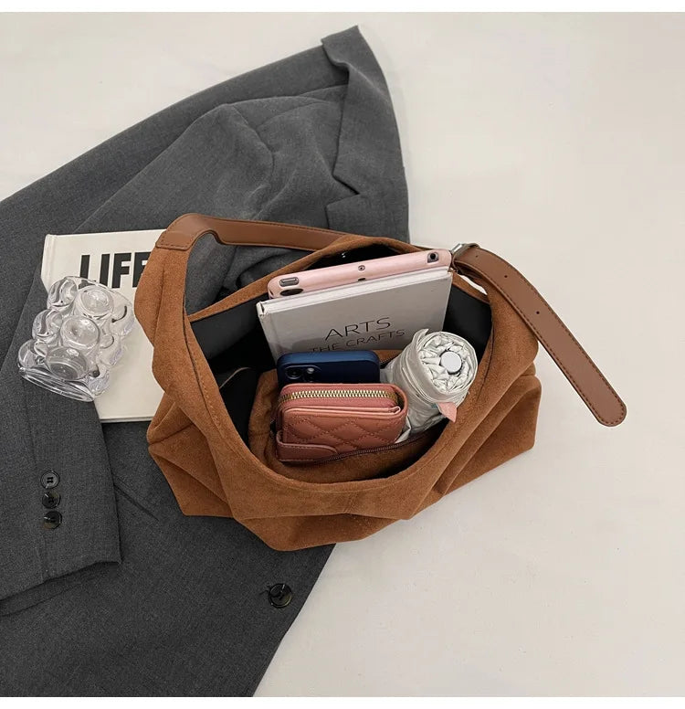 Suede bag with retro design