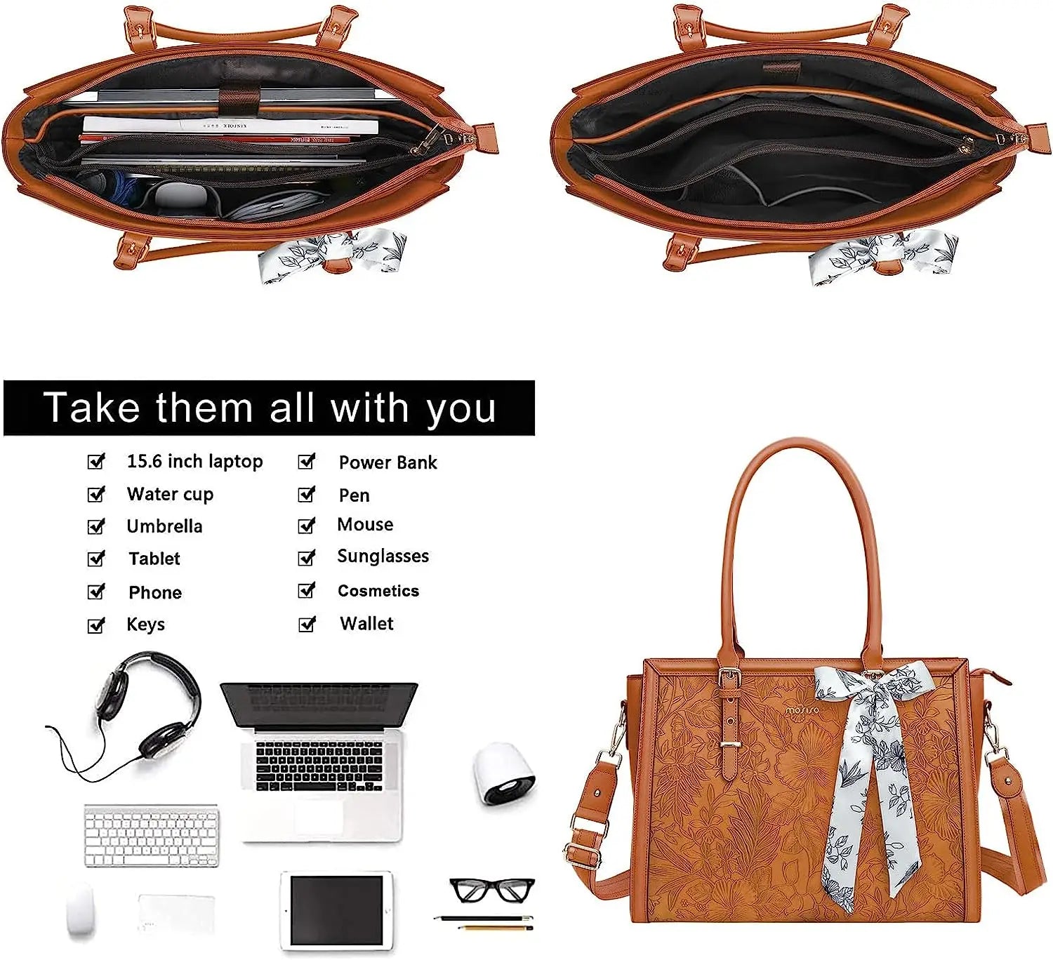 Elegant Floral Laptop Tote Bag