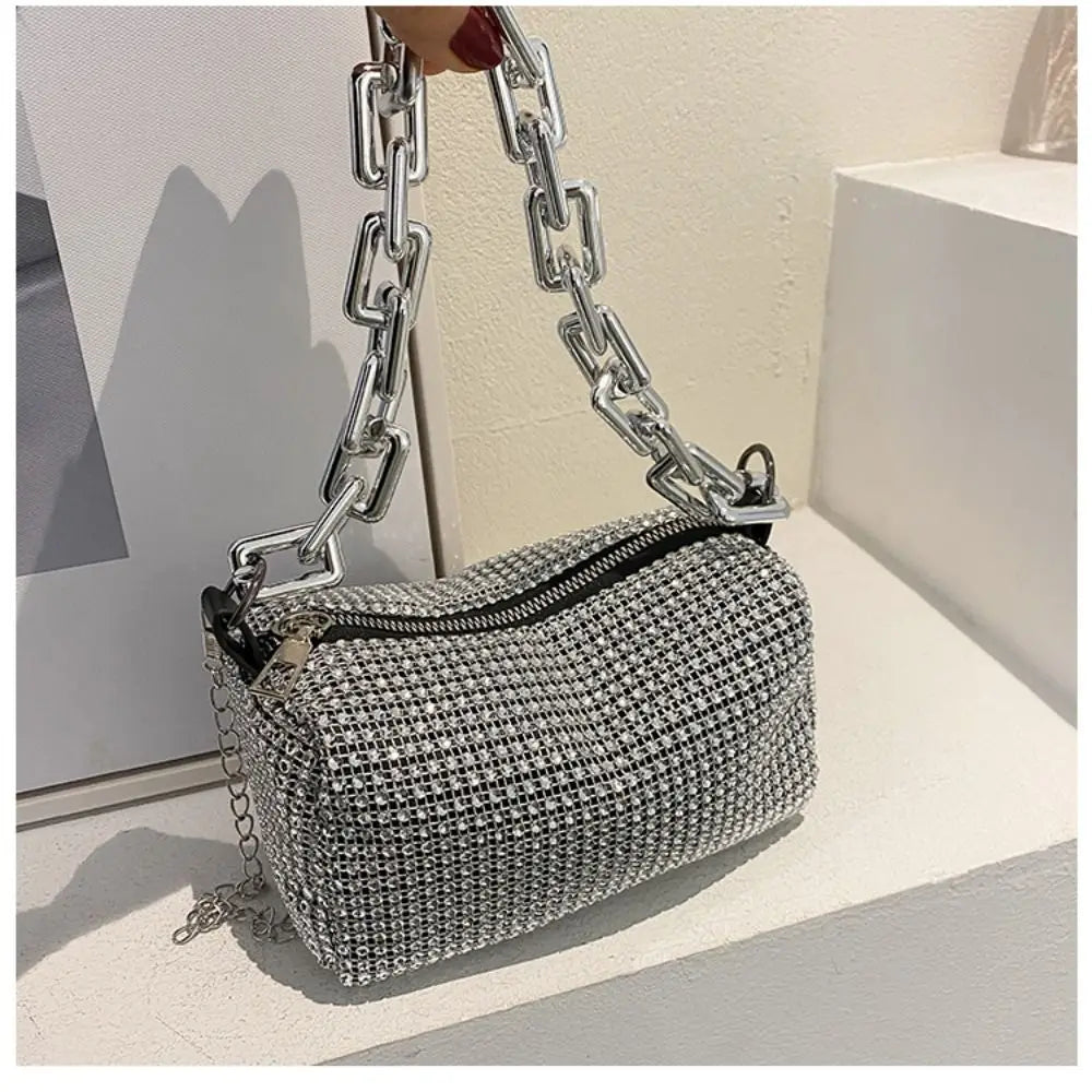 Bling Crystal Mini Shoulder Bag – Sparkling Crossbody Purse with Chunky Chain