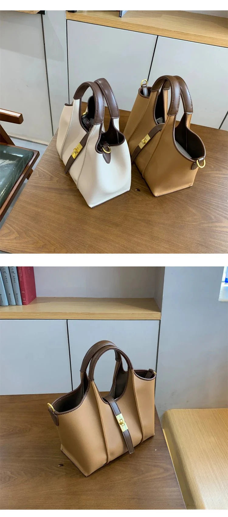 Women’s Canvas Bucket Bag with Leather Trim | Elegant Crossbody & Top Handle Tote Bag