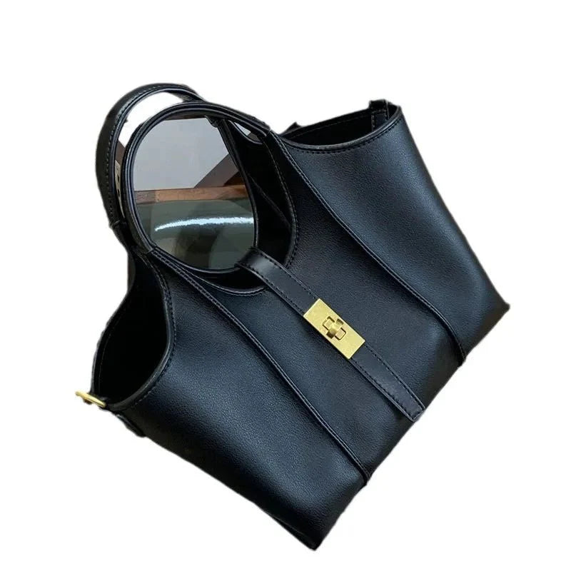 Women’s Canvas Bucket Bag with Leather Trim | Elegant Crossbody & Top Handle Tote Bag