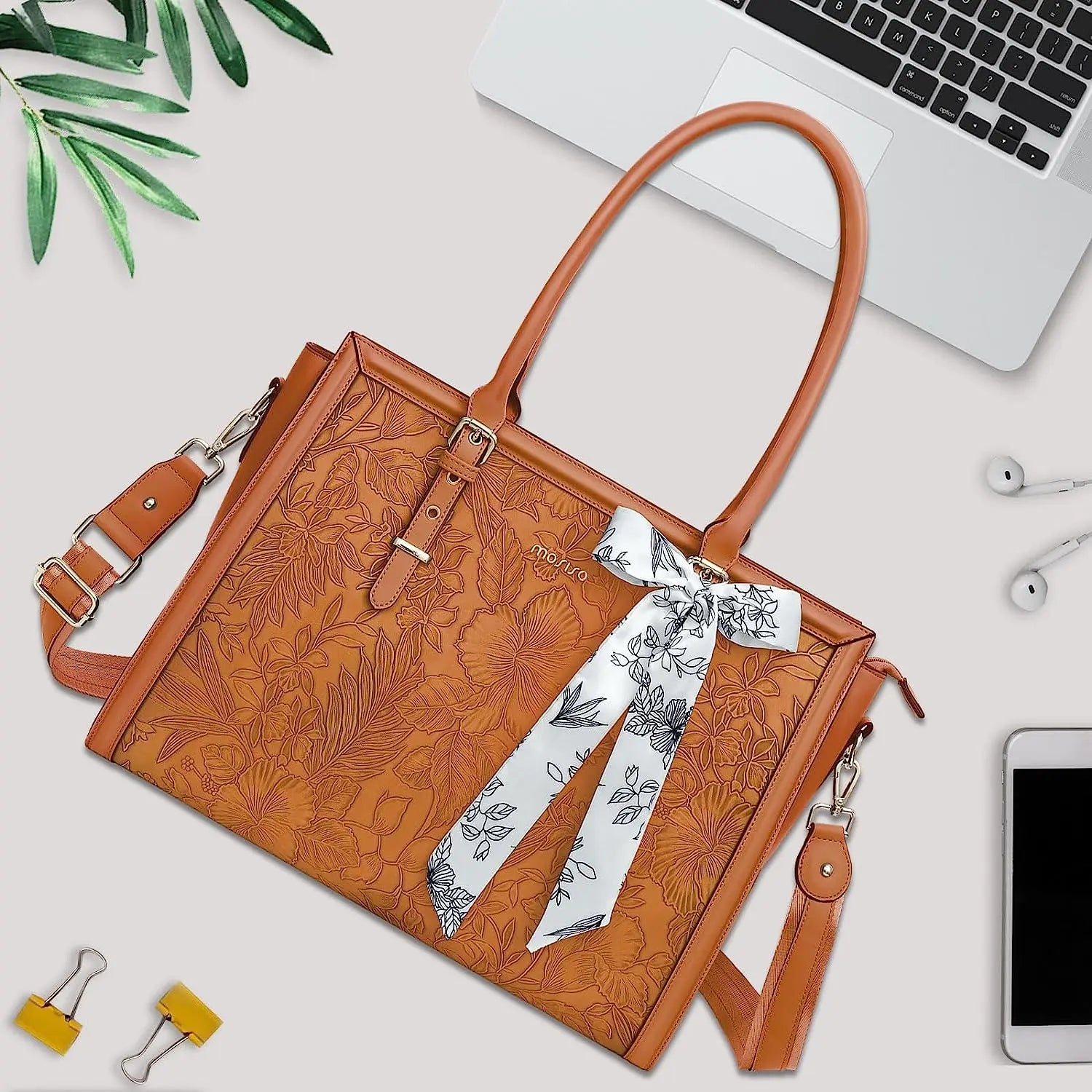 Elegant Floral Laptop Tote Bag
