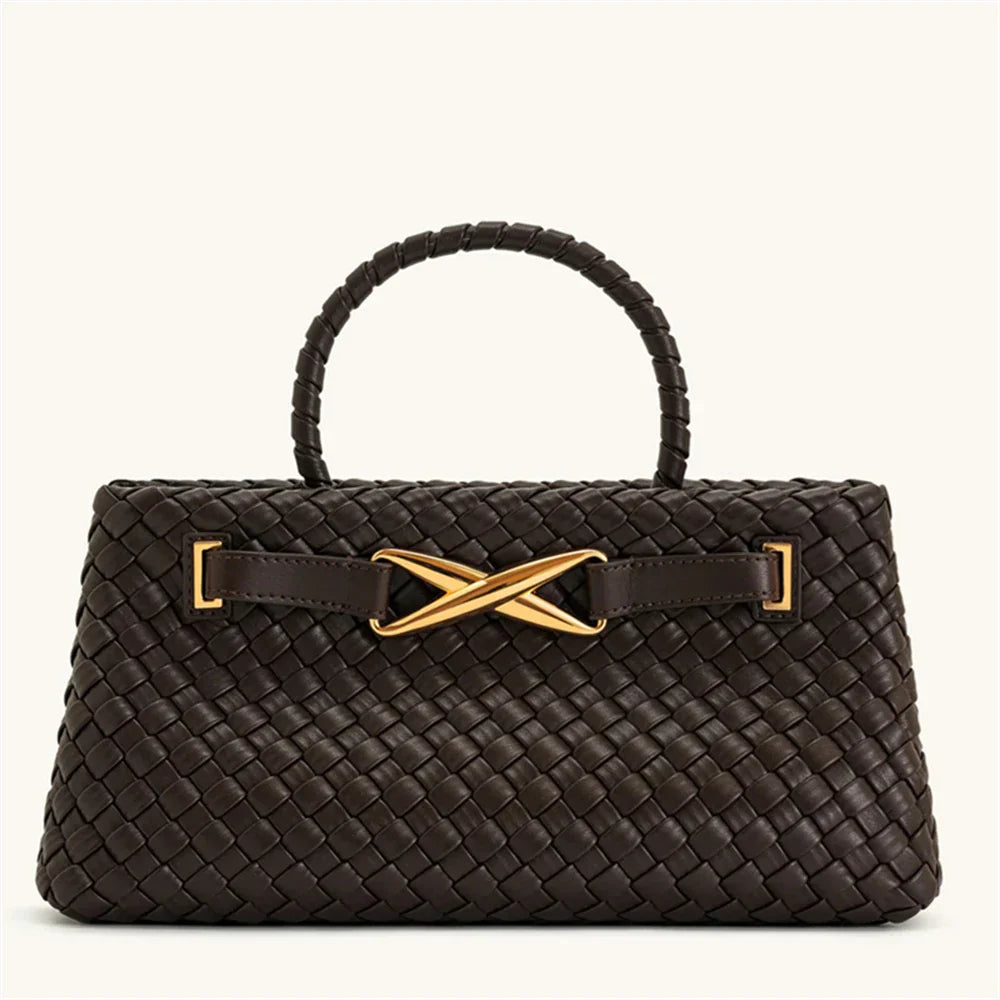 Rough faux leather bag with buckle decoration