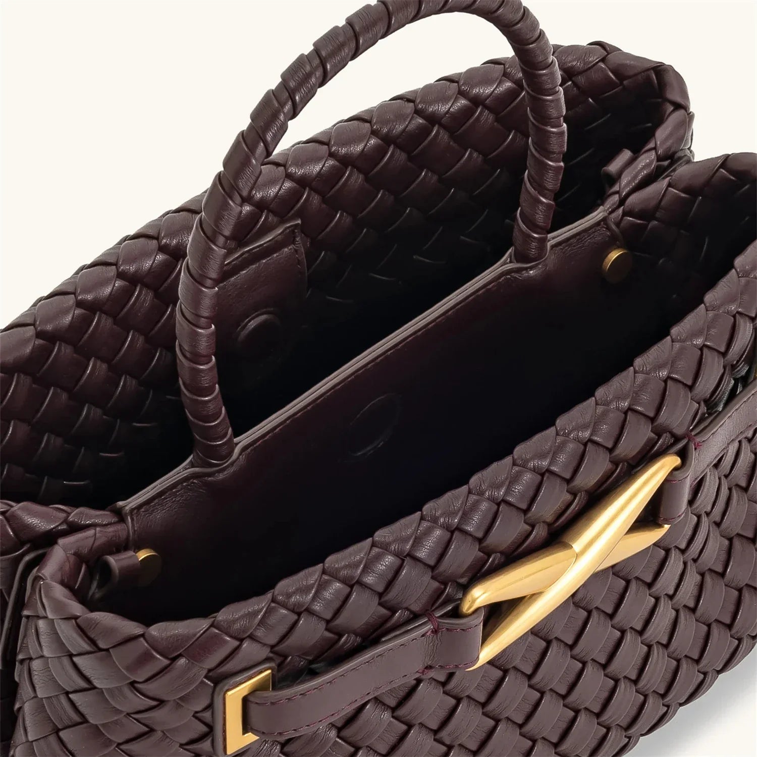 Rough faux leather bag with buckle decoration