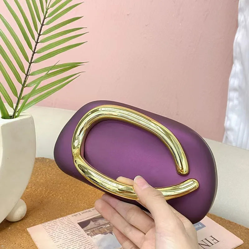 Hard Shell Evening Clutch Bag – Elegant Box Purse with Golden Clasp