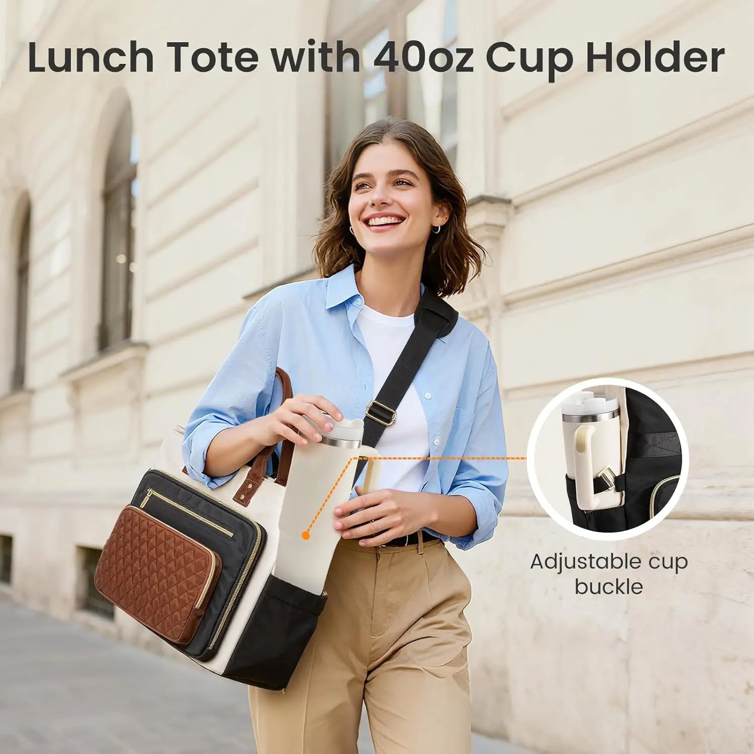 Insulated Lunch Bag for Women with Laptop Sleeve, Large Work Tote