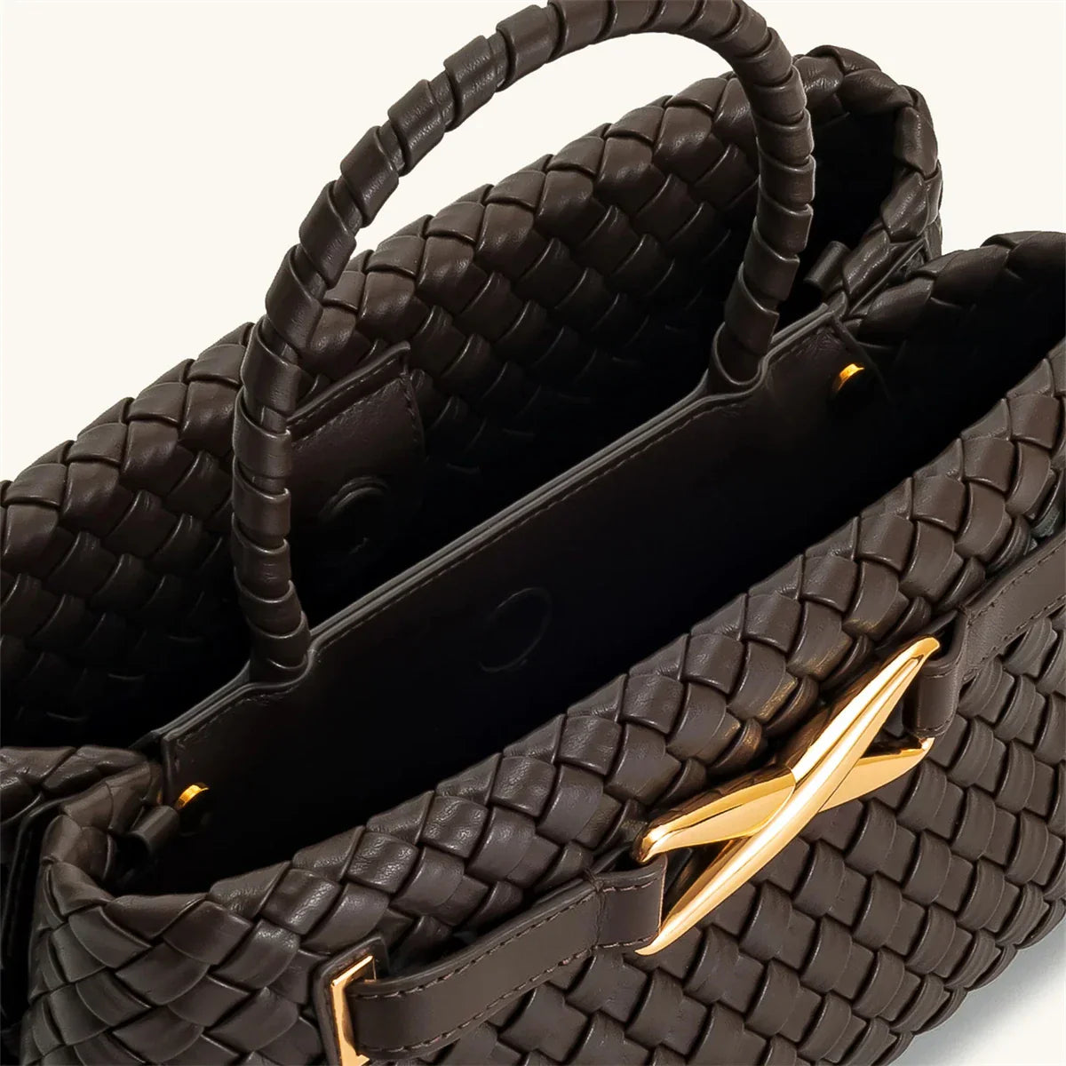 Rough faux leather bag with buckle decoration