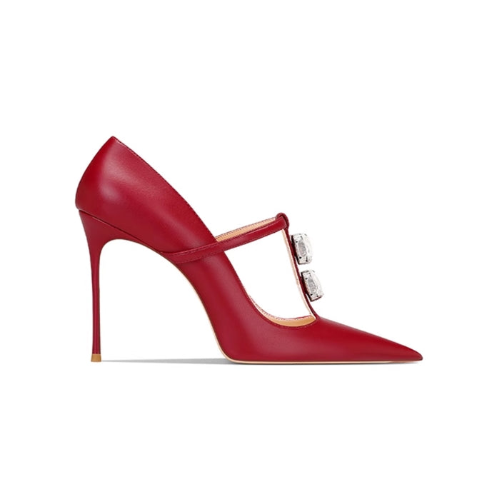Diamante T-Strap Mid Heel Sandals - 8cm