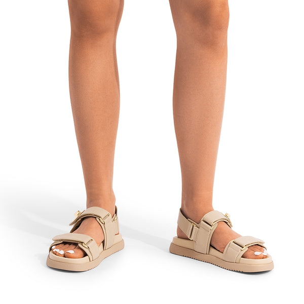 Hook And Loop Straps Flat Sandals