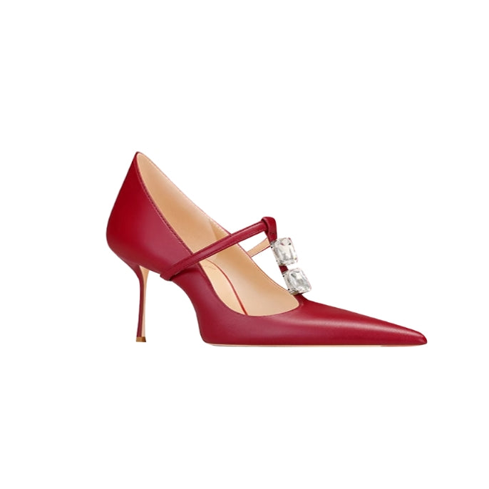 Diamante T-Strap Mid Heel Sandals - 6cm