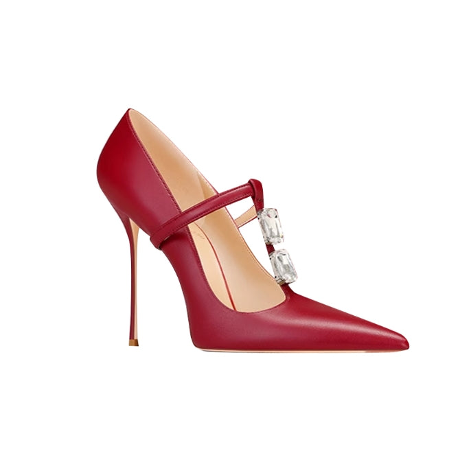 Diamante T-Strap Mid Heel Sandals - 8cm
