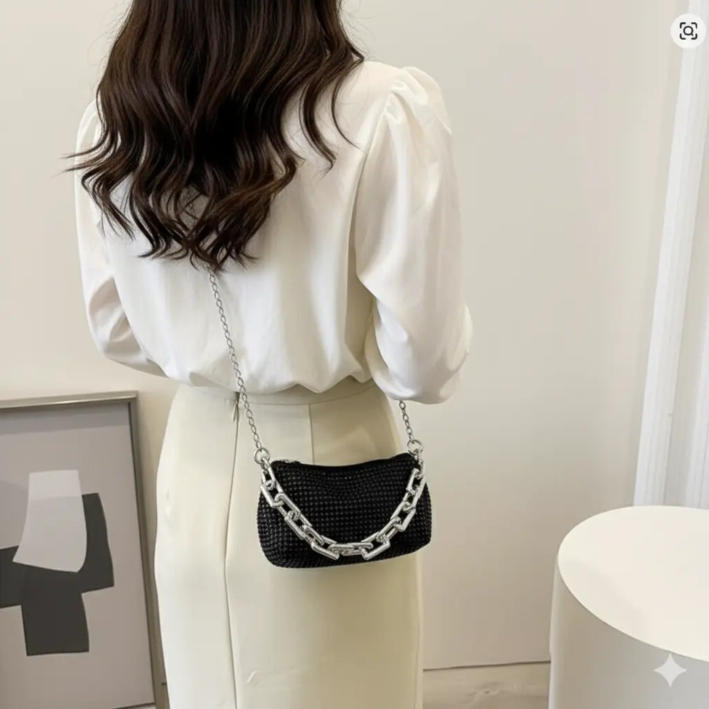 Bling Crystal Mini Shoulder Bag – Sparkling Crossbody Purse with Chunky Chain