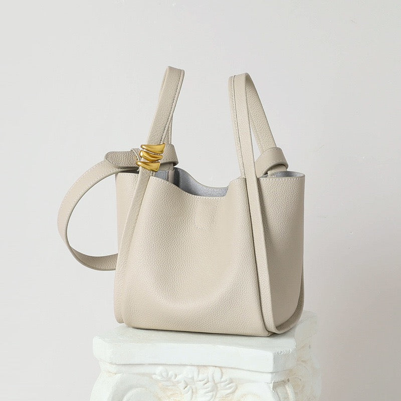 Elegant Mini Genuine Leather Bucket Bag – Chic Crossbody Picnic Purse for Women