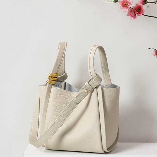 Elegant Mini Genuine Leather Bucket Bag – Chic Crossbody Picnic Purse for Women