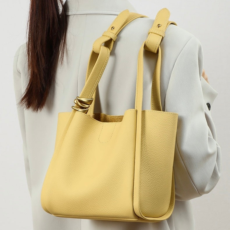 Elegant Mini Genuine Leather Bucket Bag – Chic Crossbody Picnic Purse for Women