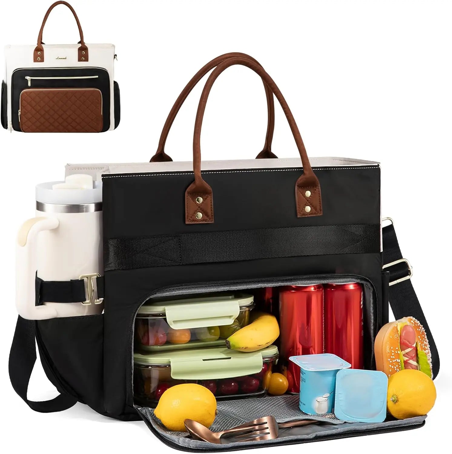Insulated Lunch Bag for Women with Laptop Sleeve, Large Work Tote