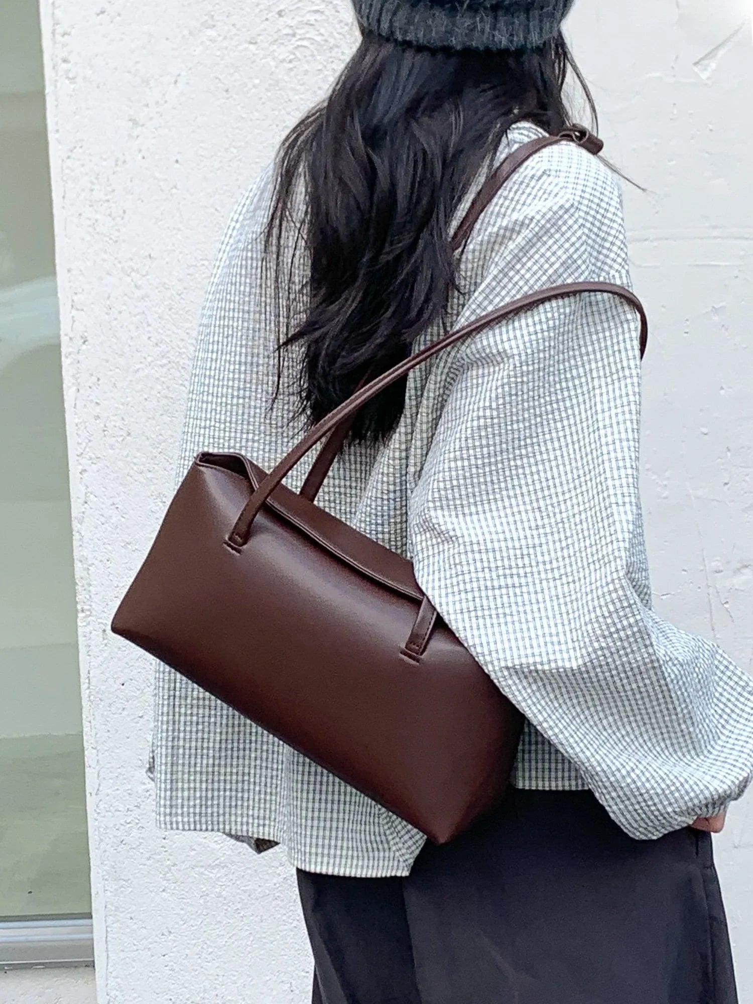 Faux leather bag with rectangular design