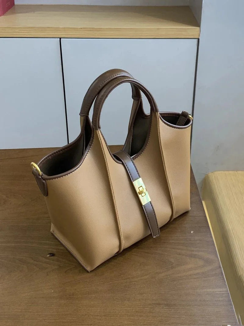 Women’s Canvas Bucket Bag with Leather Trim | Elegant Crossbody & Top Handle Tote Bag