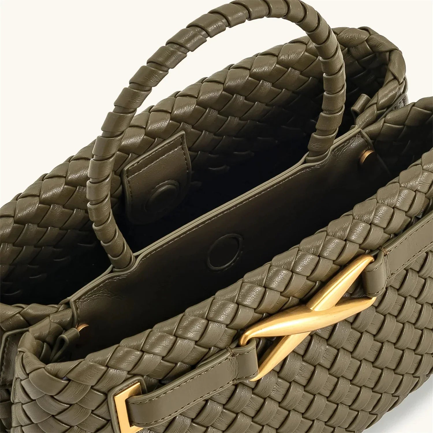 Rough faux leather bag with buckle decoration