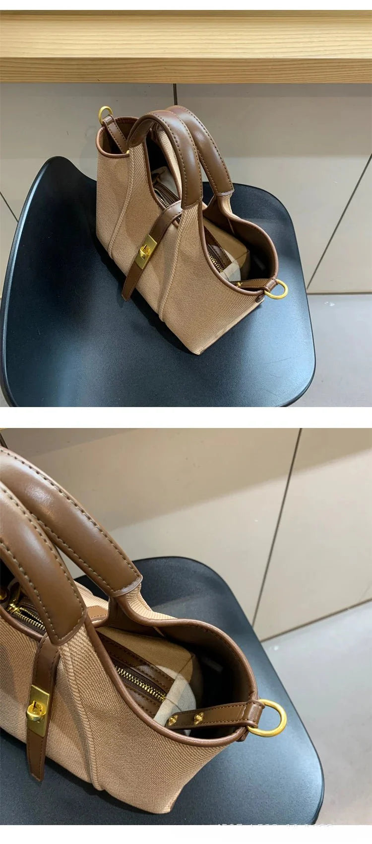 Women’s Canvas Bucket Bag with Leather Trim | Elegant Crossbody & Top Handle Tote Bag