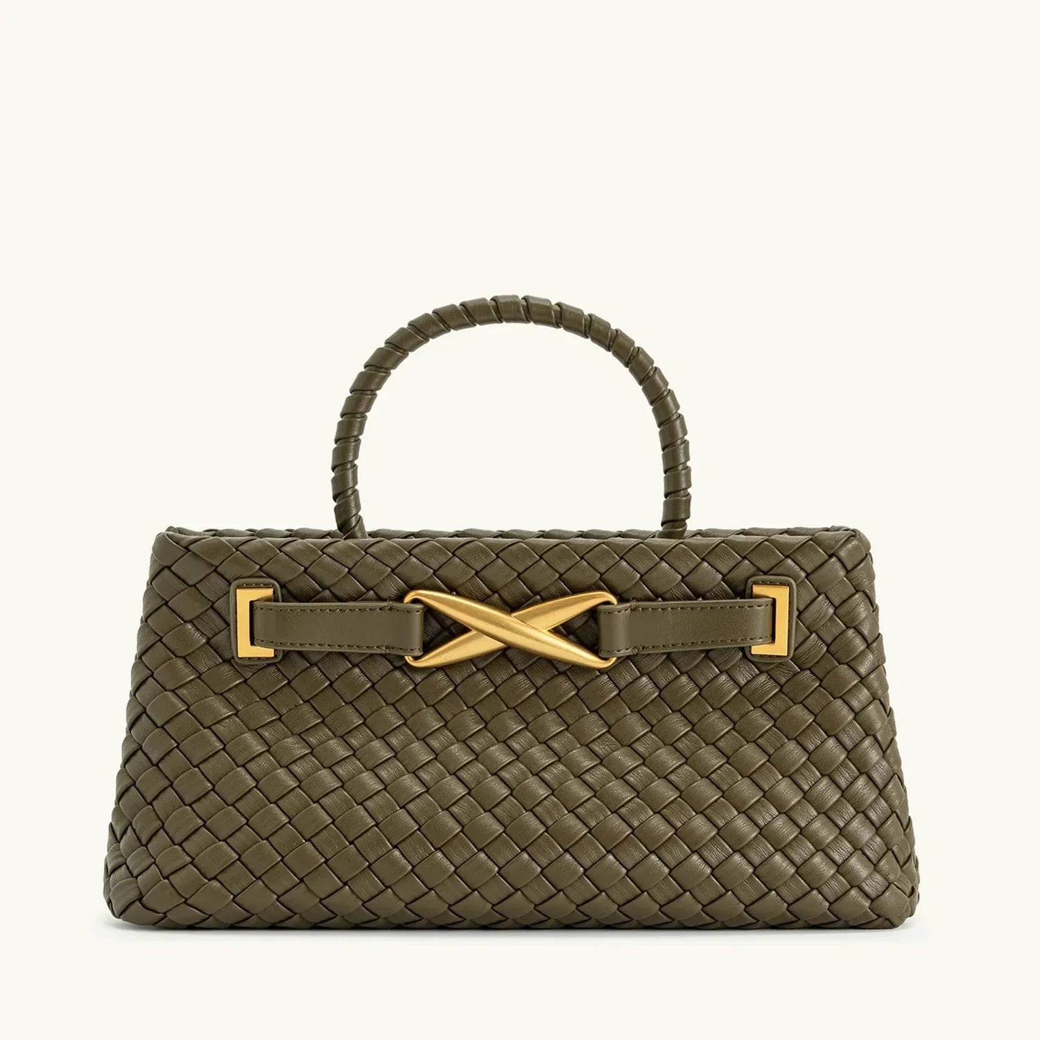 Rough faux leather bag with buckle decoration
