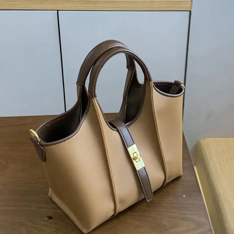 Women’s Canvas Bucket Bag with Leather Trim | Elegant Crossbody & Top Handle Tote Bag