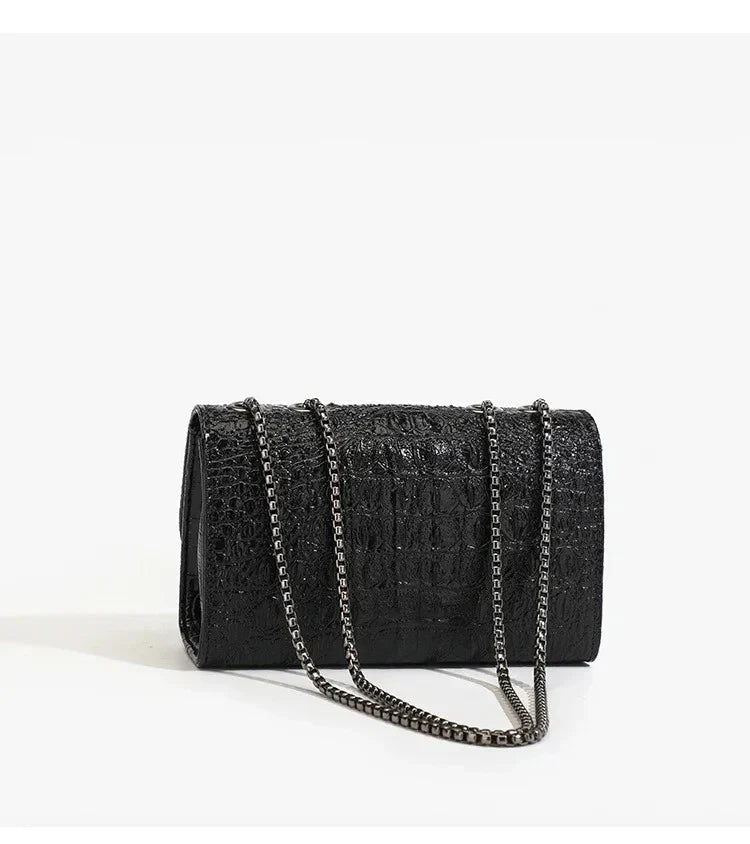 Glitter faux leather bag with D design