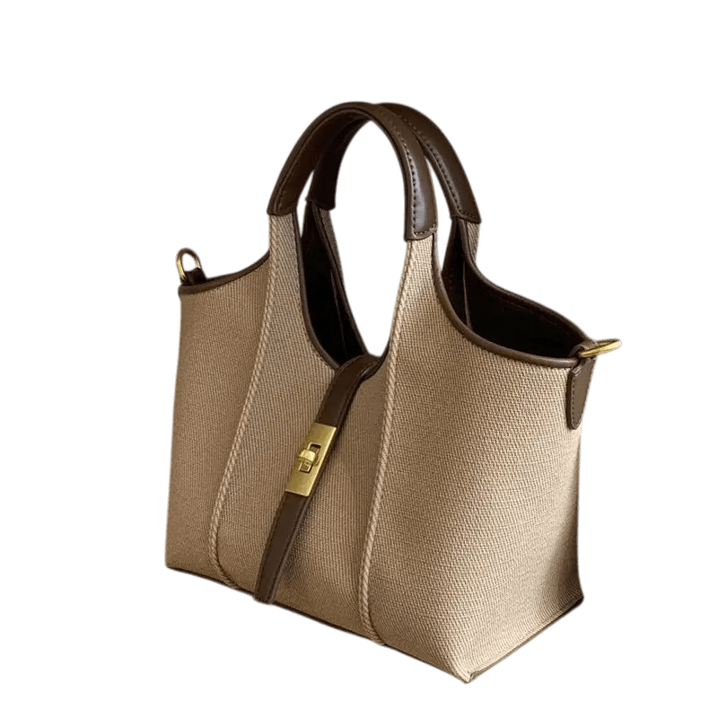 Women’s Canvas Bucket Bag with Leather Trim | Elegant Crossbody & Top Handle Tote Bag