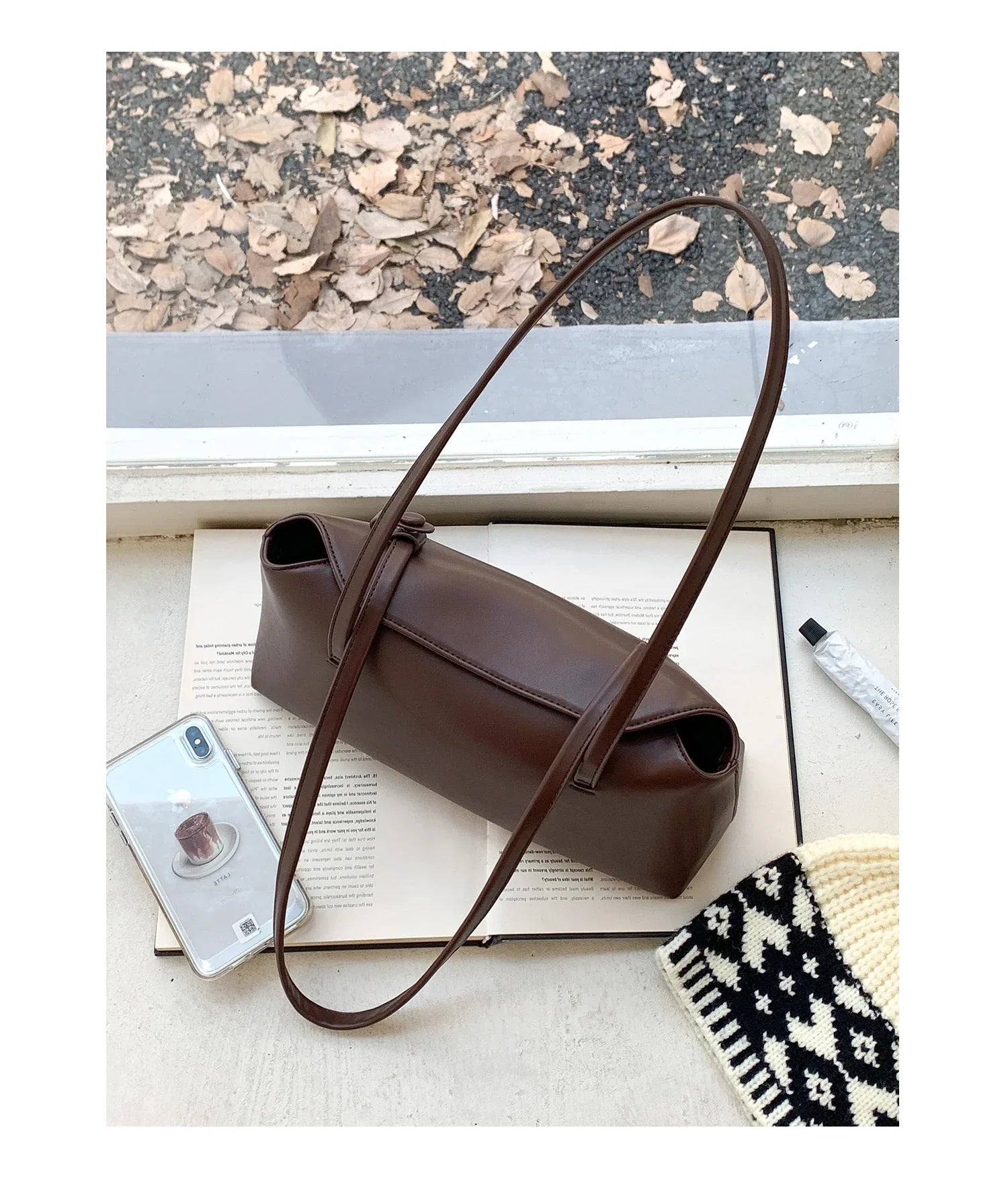 Faux leather bag with rectangular design