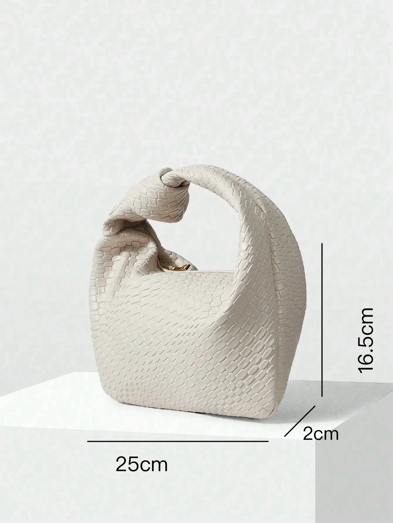 Ivory Grace Embossed Shoulder Bag with Woven Knot Decor