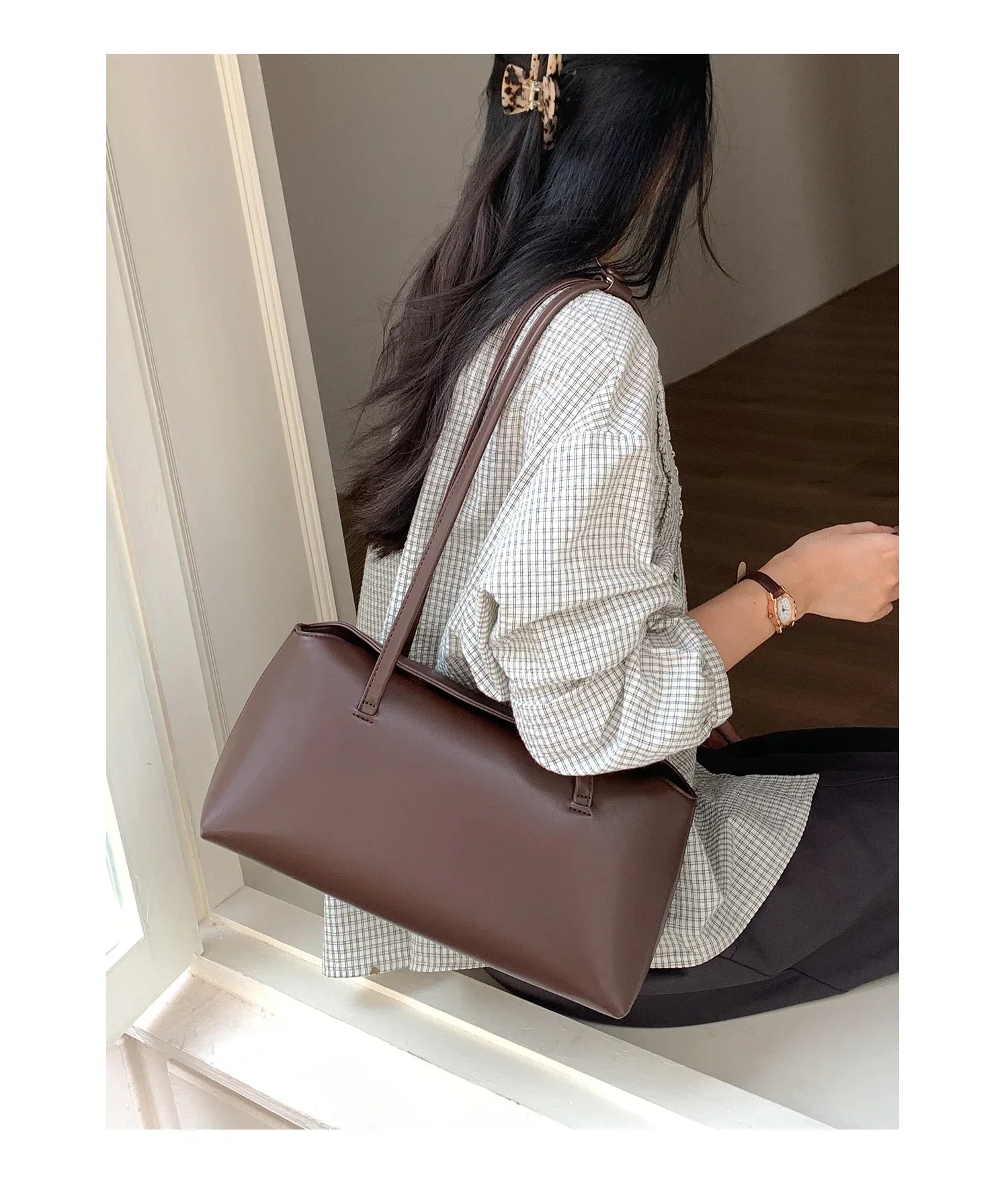Faux leather bag with rectangular design