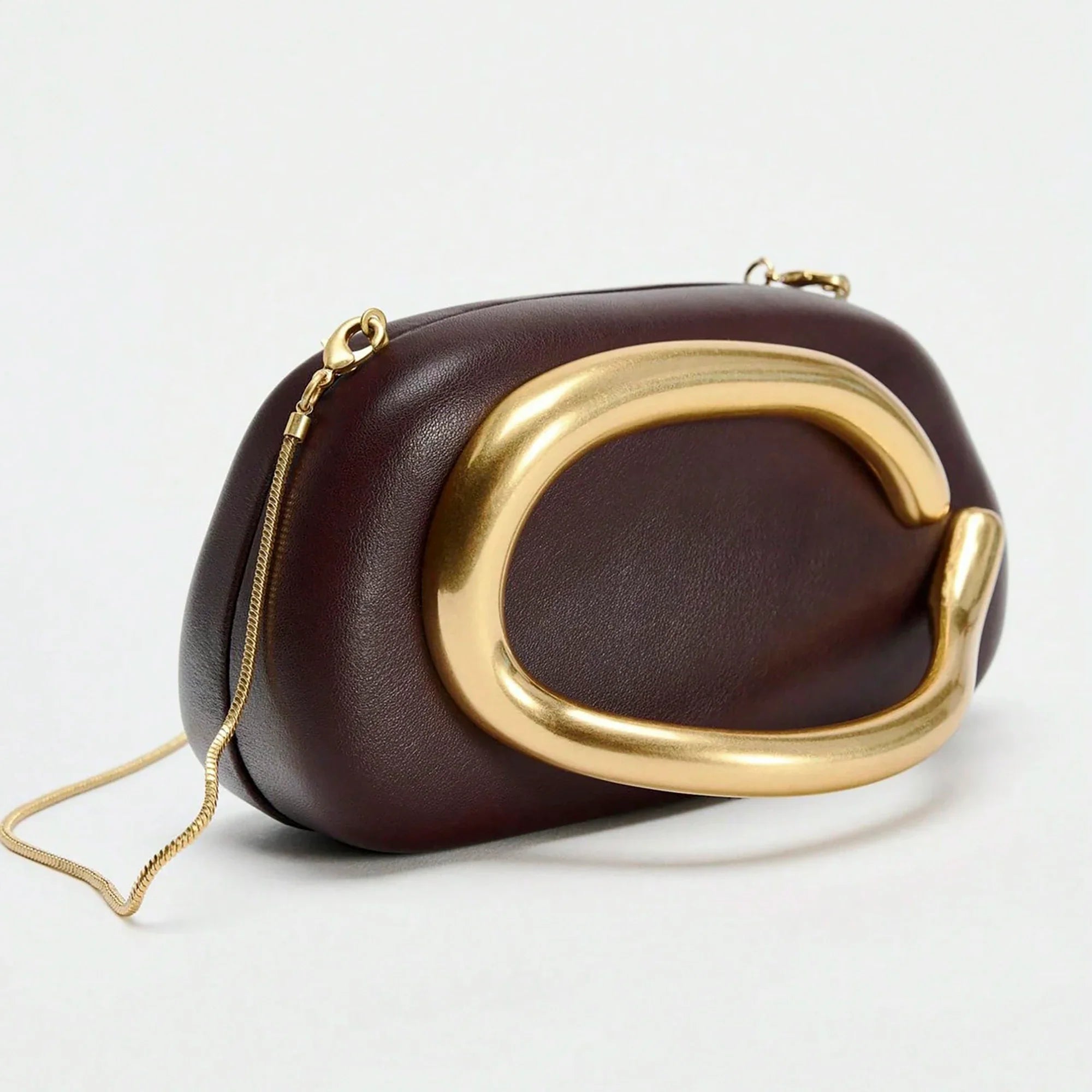 Hard Shell Evening Clutch Bag – Elegant Box Purse with Golden Clasp