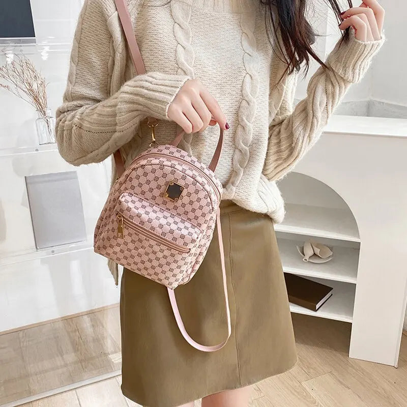Classic Faux Leather Mini Backpack -  Stylish & Versatile Day Bag for Women
