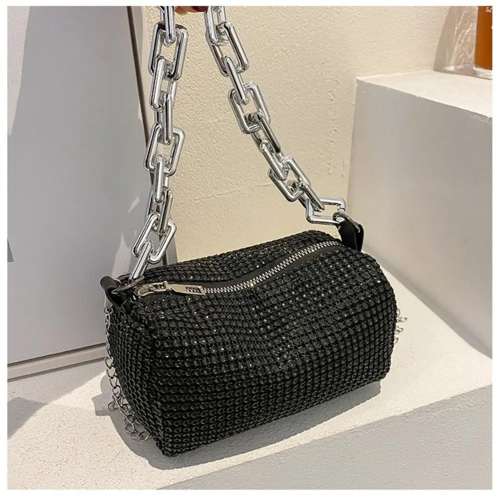 Bling Crystal Mini Shoulder Bag – Sparkling Crossbody Purse with Chunky Chain