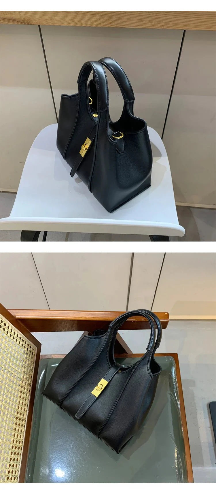 Women’s Canvas Bucket Bag with Leather Trim | Elegant Crossbody & Top Handle Tote Bag